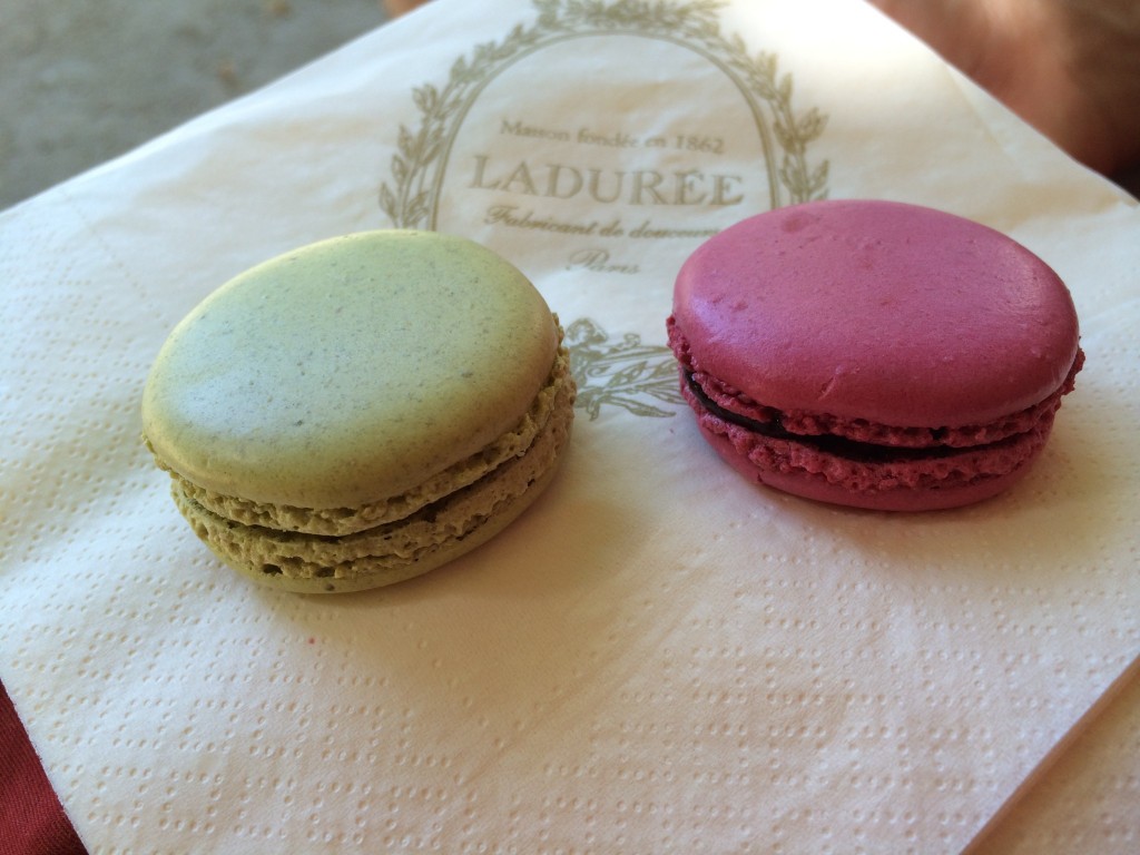 pistachio and raspberry laduree macarons