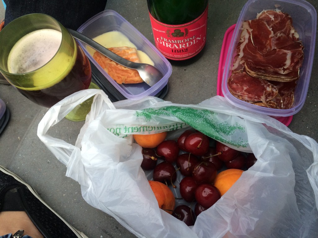 Amazing runny Epoisses at our first dinner picnic.