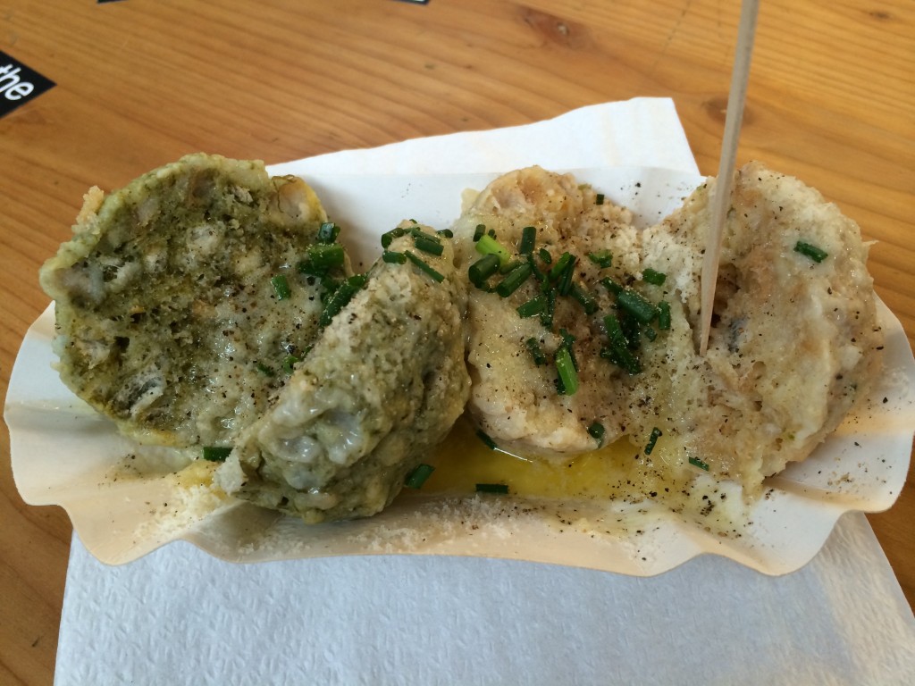 These knödel (dumplings) were stuffed with spinach and cheese. They were ok, but really rich.