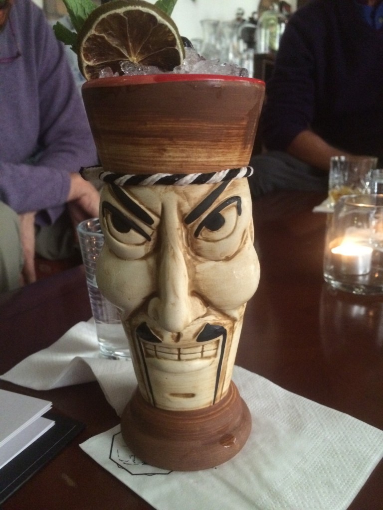 Muay Thai from Anonymous bar in Prague, served in Guy Fawkes mask tiki mug