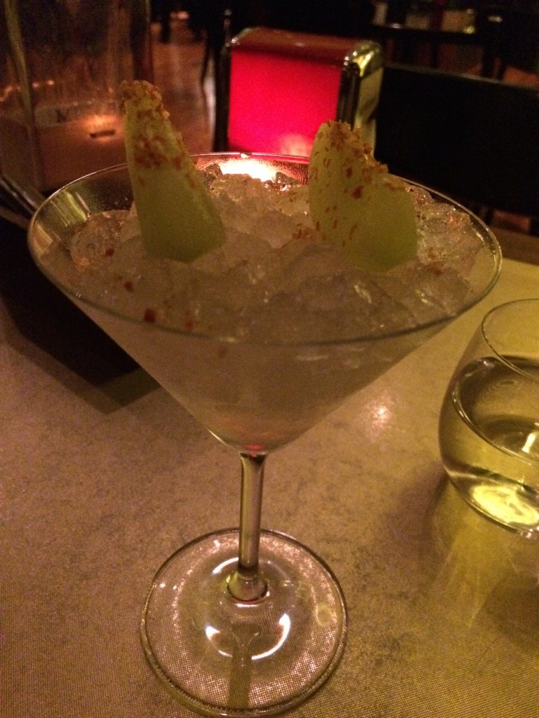 1st course: Margarita apples. These apples were themselves a cocktail, having been soaked in (or injected with?) tequila and lime.