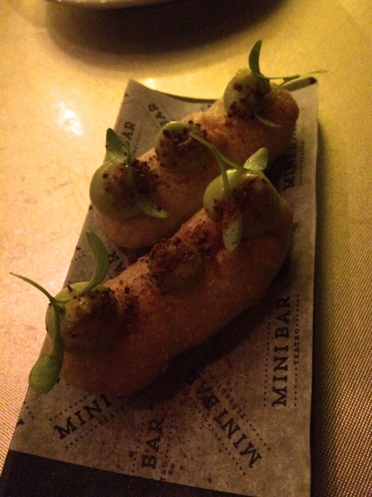 4th course: Tempura avocados. Lisbon is the first place we've been on this trip that uses avocados and we missed them so much.
